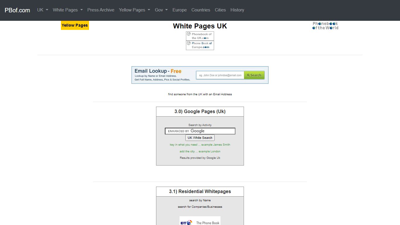 White Pages UK by Phone Book of the World.com